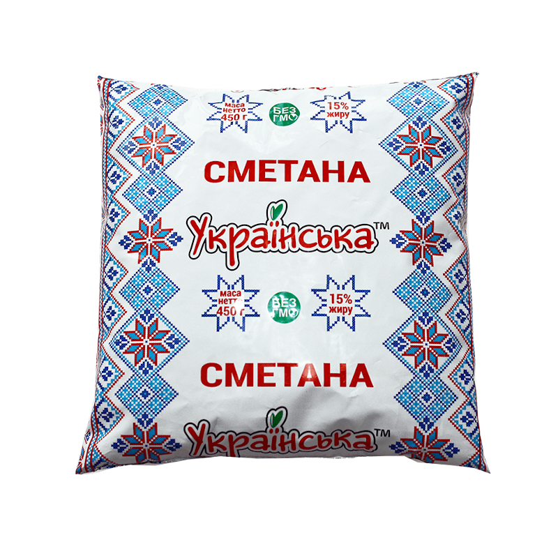 Сметана УКРАЇНСЬКА 15%, 450г, плівка поліетиленова